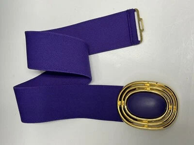 Vintage Daylor Purple Elastic Stretch Belt Gold Faux Leather Buckle One Size 26” - Image 1 of 4