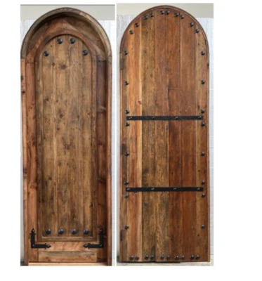 Rustic reclaimed lumber arch top door solid wood storybook iron Castle planks - Image 1 of 4