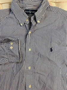 Ralph Lauren Men's Shirt Size 16.5 16 1/2 White W Blue Stripes  Long Sleeve - Picture 1 of 20