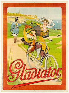 Affiche Originale, Cycles Gladiator, Velo, Bretonne, Chat Noir, Fermiere, 1910 - Imagen 1 de 6