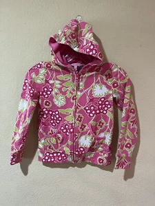 Lilly Pulitzer Girl Pink Full Zipper Hooded Sweater Cardigan Pockets Size 8 B5 - Picture 1 of 5