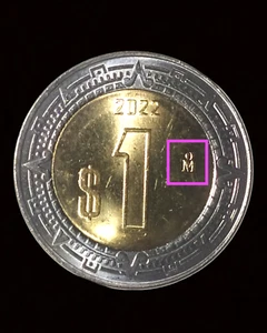 Die Chip in $1 one Pesos Coin Mexico 2022 exceso de metal en boca del aguila - Picture 1 of 6