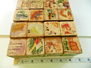 Antique Lithograph Wooden Picture Alphabet Blocks - Set of 16 READ 1.5" block - Picture 1 of 8