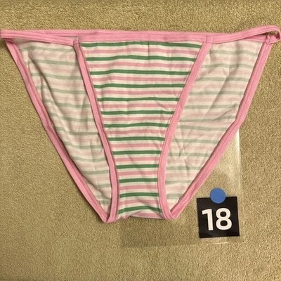 Pink By Victoria’s Secret Large, Pink Stripe Cotton String, Bikini Panties - Image 1 of 4