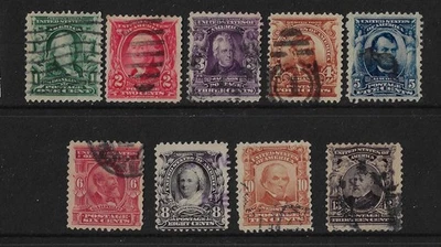 US Scott 300-308 used, CV $ 30.50, F-VF centering. 		 (a7357 - Image 1 of 2