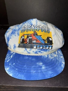 Vintage 1991 Indianapolis 500 Racing Hat Tye Dye Blue White Race Car Mens Unisex - Picture 1 of 7