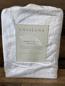 Casaluna 500 Thread Count Supima Sateen Solid Sheet Set Queen Size, White - Picture 1 of 8