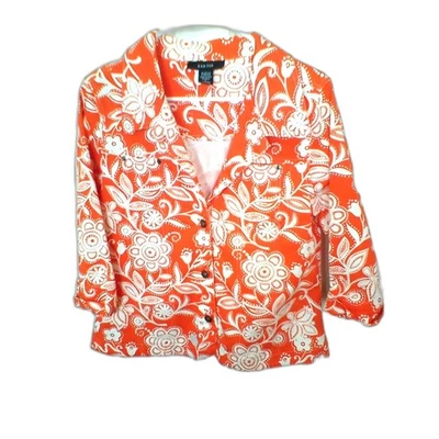 Chaqueta para mujer Kaktus naranja blanca floral botones metálicos algodón usada Foto 1 de 4