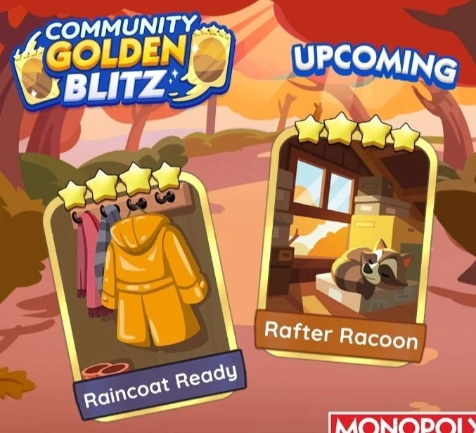Rafter Raccoon & Raincoat Ready 4 ⭐ Gold Sticker Monopoli Go Golden Blitz ✨  - Image 1 of 1