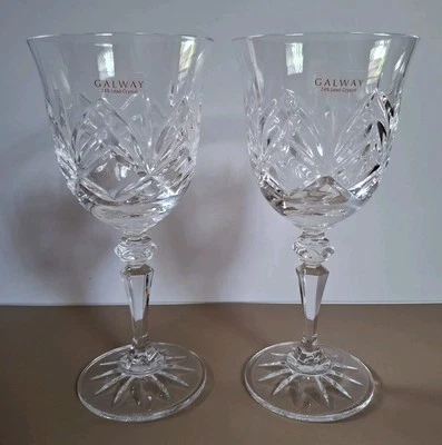 Galway Clifden Red Wine Glass Cut Lead Crystal 6 7/8" 8 Oz Ireland Set Of 2 NWT - Image 1 of 4