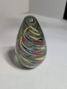 Mundgeblasener Glaswirbel mehrfarbig gestreift psychedelisch 4,5 schwer Briefbeschwerer - Bild 1 von 6