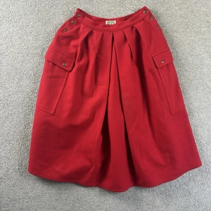 Vintage Pleated Skirt Womens Red Wool Blend Made In Italy Penny Black Pocket - Picture 1 of 9