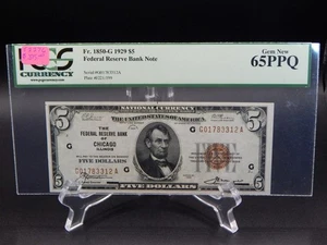 1929 $5 Federal Reserve Bank Note of Chicago Illinois PCGS 65PPQ FR.1850G BF2345 - Picture 1 of 5
