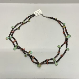 Vintage Navajo Necklace - Sterling Silver, Turquoise and Coral - Picture 1 of 11