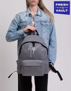 RRP €890 GIUSEPPE ZANOTTI Backpack Large Striped Embroidered Logo Zipped - Picture 1 of 9