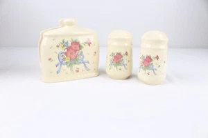 Charming Country Fine Stoneware 3 Pc Table Set Item VINTAGE Napkin Salt Pepper - Picture 1 of 10