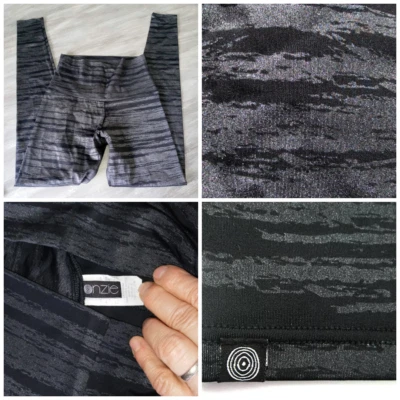 Legging Onzie Hot Yoga M/L tiro alto espalda metálico plateado brillo nuevo Foto 1 de 4