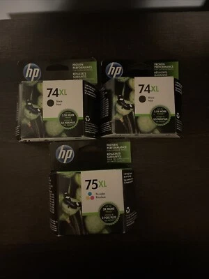ПОДЛИННЫЙ HP 74XL черный и 75XL трехцветный высокий выход чернильный картридж новый запечатанный коробки - Изображение 1 из 2