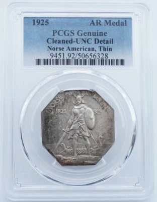 1925 Norse American Centennial Silver Medal (Thin) PCGS UNC Detail - U594 - Image 1 of 4