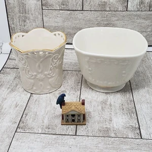 Lenox Merry Lights Votive, Lenox Square Bowl Lenox Canterbury Lattice Square lot - Picture 1 of 11