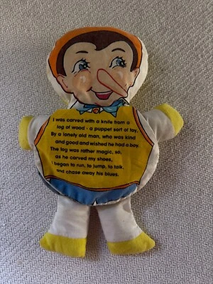 Boneca de pelúcia vintage Gerber Pinóquio história flip book 1980 Disney 11" de altura - Imagem 1 de 4