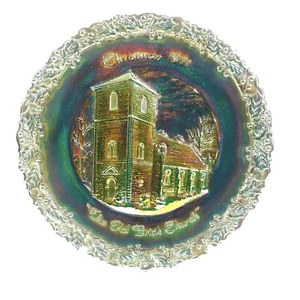 Vtg Fenton Iridescent Amethyst Carnival Glass Plate Christmas 1971 Old Church - Picture 1 of 6