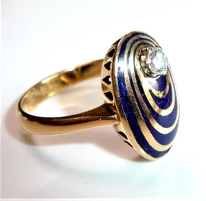 Ring 750 Gold 0.15 ct Diamant Emaille Größe: 54-55 / 17,2 -17,4 mm - änderbar - Bild 1 von 12