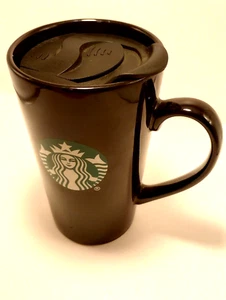 Starbucks 14 Oz Black Ceramic Travel Coffee Mug Cup With Lid & Logo - Picture 1 of 7