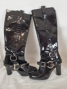 Vintage Dolce & Gabbana Patent Leather Knee-High Moto Boots Size IT 39 US 9 - Picture 1 of 16