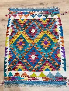 Alfombra Kilim Afgana Hecha a Mano Kilim Multicolor Lana Salón Azteca 61x85cm - Imagen 1 de 3