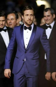 Hombres Trajes Azules Diseñador Novios Boda Formal Cena Esmoquin Trajes (Abrigo + Pantalón) - Imagen 1 de 3
