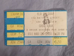 3-28-1980 GREG KIHN BAND Vtg Concert Ticket Stub Old Wardorf San Fransisco Ca - Picture 1 of 2