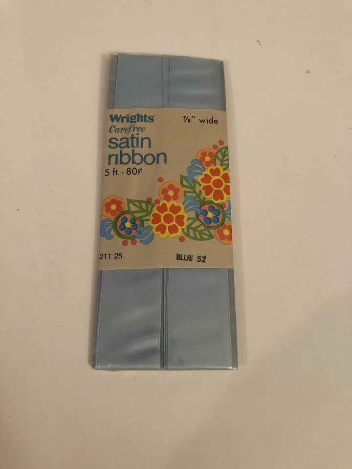 Cinta de satén Wrights Carefree vintage 7/8 de ancho-5 pies azul 52 Foto 1 de 4