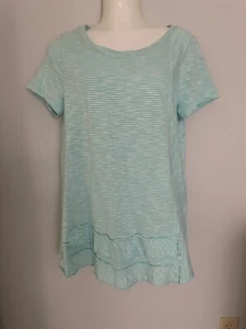 Soft Surroundings Damen Gestreiftes Baumwolle Kurzarm Top: Weiß Grün Größe S - Bild 1 von 7