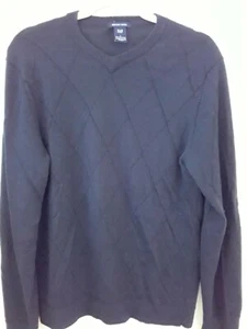 GAP M/L 40 Dark Navy Blue 100% Merino Wool V-Neck Thin Pullover Sweater Diamond - Picture 1 of 7