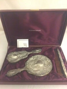 GORHAM STERLING SILVER 3 PIECE DRESSER SET 23 BUTTERCUP MIRROR BRUSH COMB BOXED - Picture 1 of 12