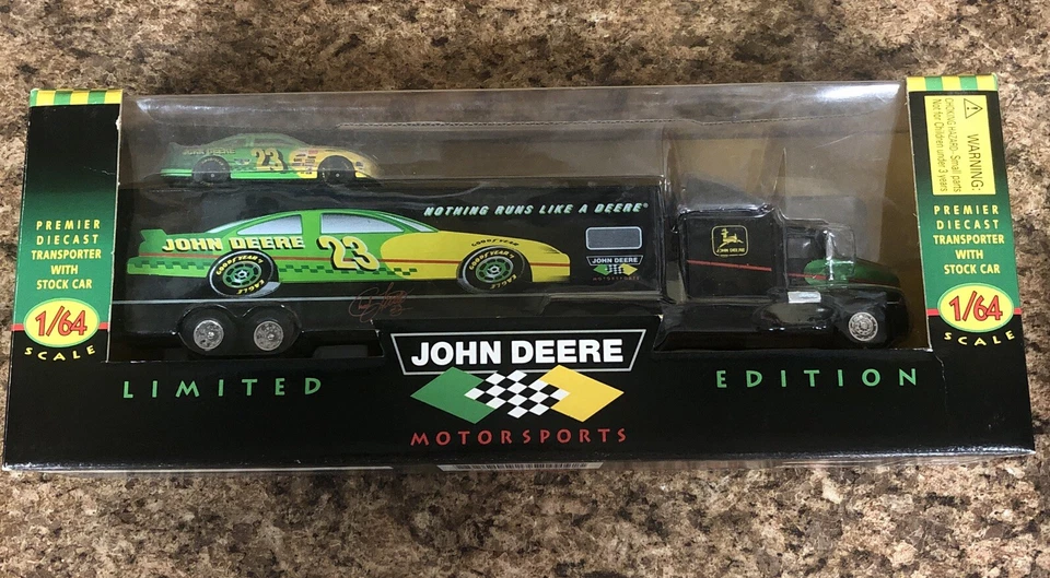 1:64 Scale John Deere Motorsports Transporter With Stock Car #23 Chad Little - Image 1 of 4