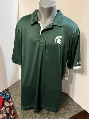 Michigan State University Spartans Men’s Polo Shirt Green White Large Poly - NWT - Image 1 of 4