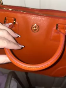 Tory Burch Robinson Pebbled Saffiano orange Leather 3 section Tote/Shoulder Bag - Picture 1 of 15