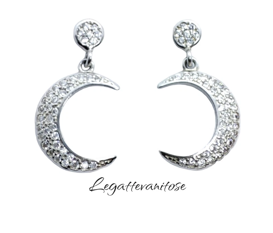 Orecchini Donna in Argento 925 . Orecchini pendenti con Zirconi bianchi Con luna - Immagine 1 di 4
