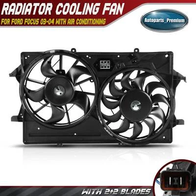 Dual Radiator Cooling Fan Assembly for Ford Focus 03-04 DOHC w/ Air Conditioning Foto 1 de 4