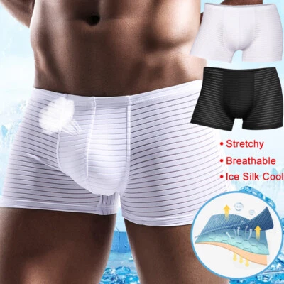 1/2/3X Calzoncillos Boxer Para Hombre Seda Hielo Frescos Malla Pantalones Cortos Ropa Interior Transpirable Foto 1 de 4