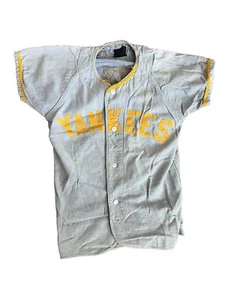 Antique 1920s 30s MacGregor Denim Yankees Youth Baseball Jersey & Hat Uniform - Picture 1 of 10