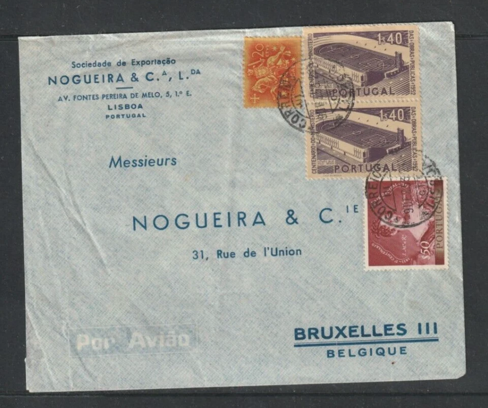 PORTUGAL, 1953, FINE COMMERCIAL COVER TO BELGIUM,  SEE!! - Image 1 of 1