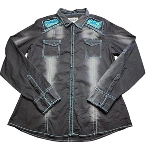 Destined To Roar Western Button Shirt Womens XL Black Teal Sequined Rockabilly  - Picture 1 of 13
