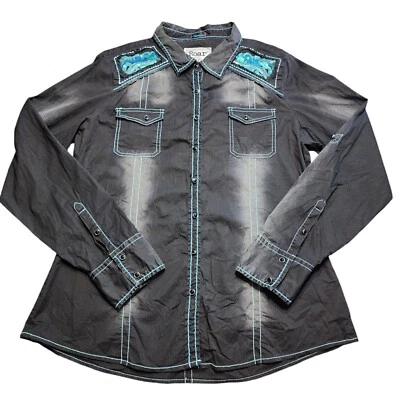 Camisa Destined To Roar Western Button para mujer XL negra verde azulado lentejuelas Rockabilly  Foto 1 de 4