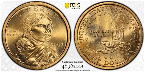 2000 P Sacagawea Dollar PCGS MS65 Wounded Eagle Error Variety FS-901 Speared Cover