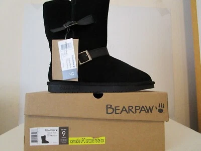 BearPaw Womens Valerie Cow Suede Faux Leather Lined Mid Calf Boots Black Size 9 - Image 1 of 4