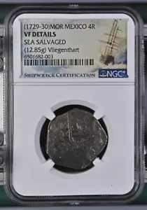1729-30 MOR Mexico 4 Reales Shipwreck NGC VF Sea Salvaged Vilegenthart - Picture 1 of 2