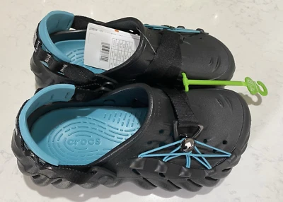 CROCS  Limited Edition Echo Lockdown Mens Bungee Cord  Black Blue Clogs - Image 1 of 4